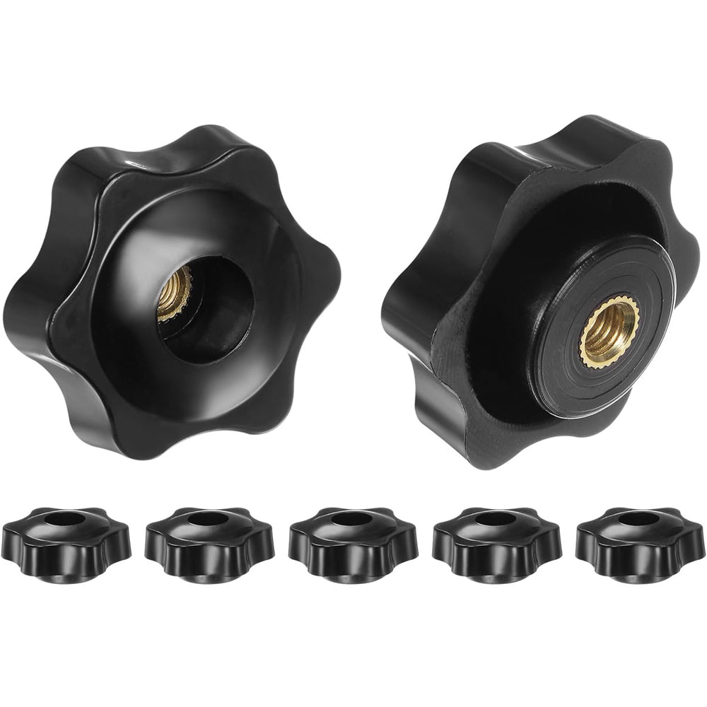 5 x M6 38mm Hand Tighten Nut 6 Petal with Hole Through Easy Tighten and Release