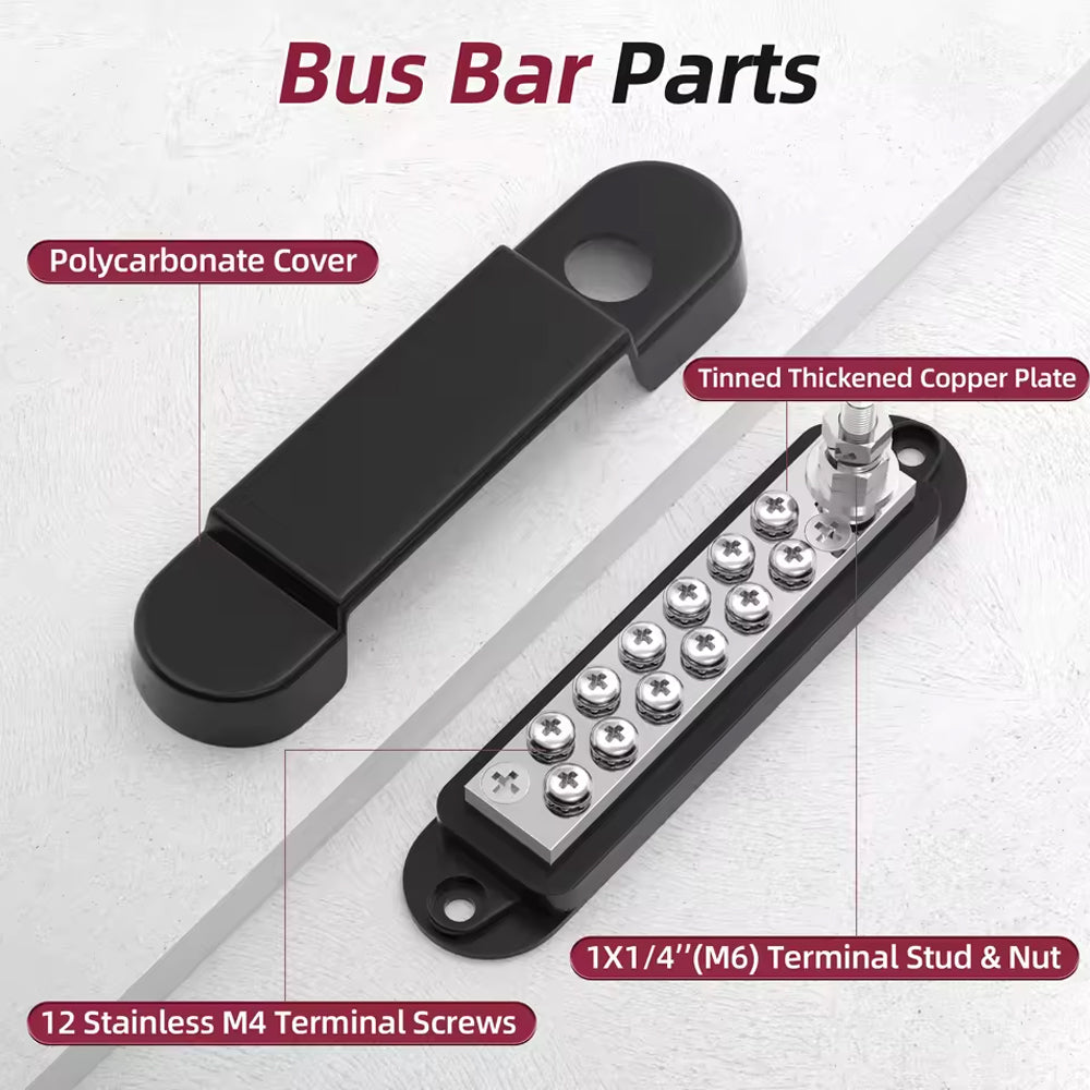 M6 Bus Bar 12V 150A Power Distribution Block with Cover for Marine Automotive