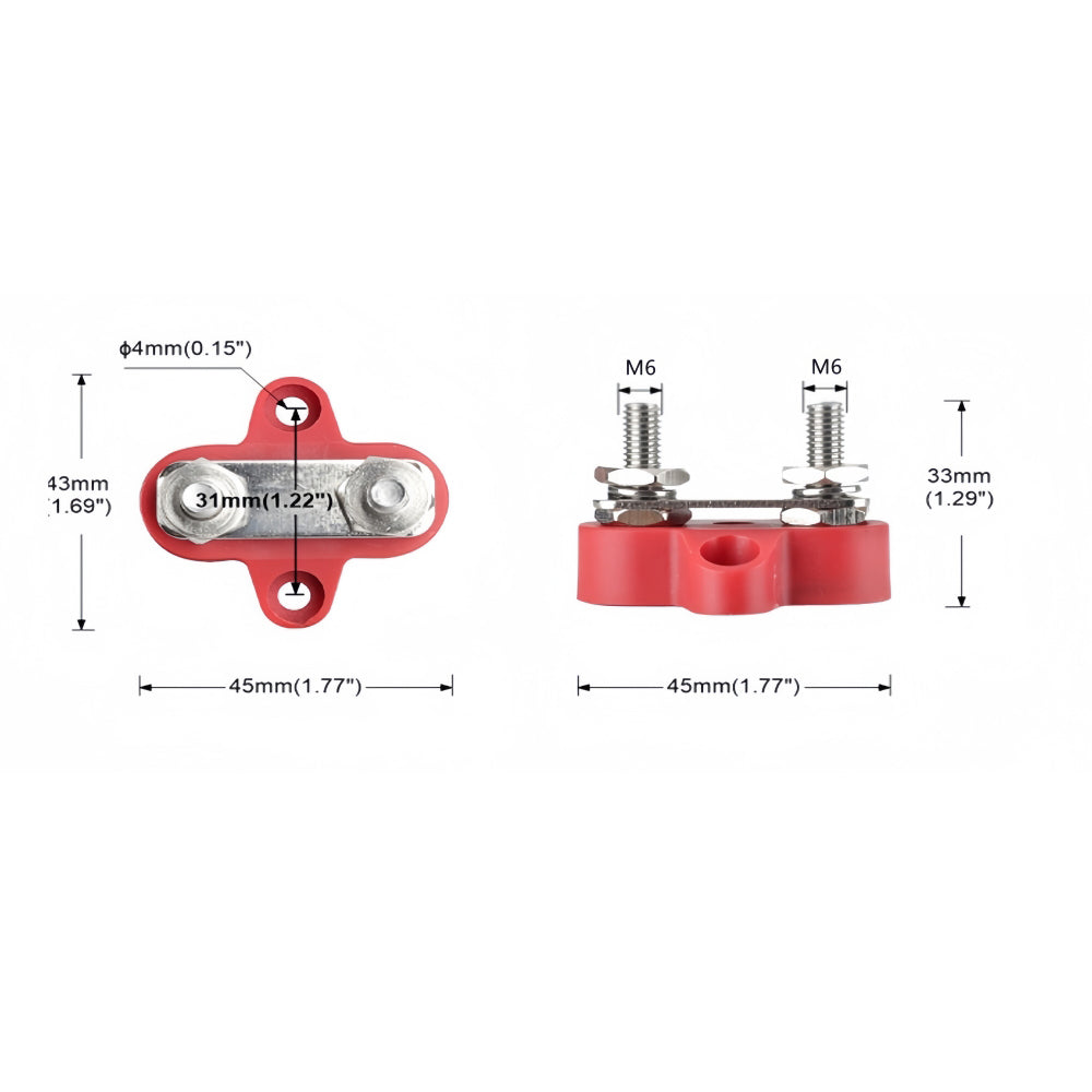 M6 Red Insulated Double Stud Power Distribution Studs Terminal Block M6