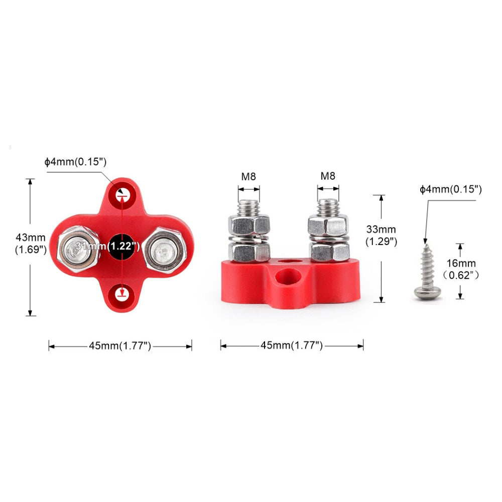 M8 Red Insulated Double Stud Power Distribution Stud Terminal Block M8