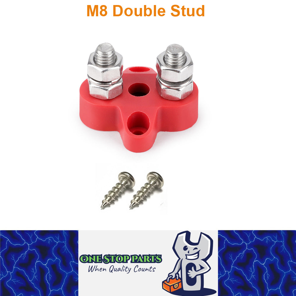 M8 Red Insulated Double Stud Power Distribution Stud Terminal Block M8