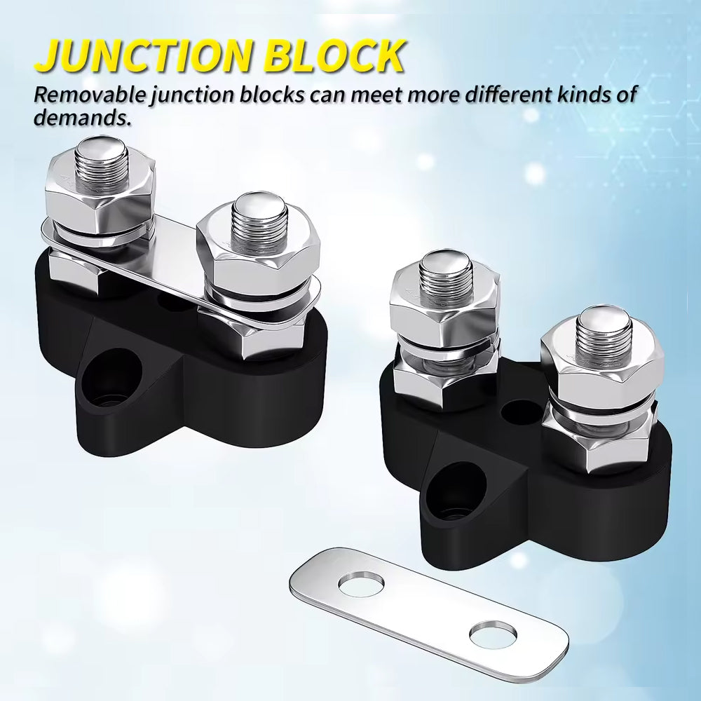 1 Pair M8 Dual Terminal Block Stud 12-48V 80A Junction Power Distribution Block