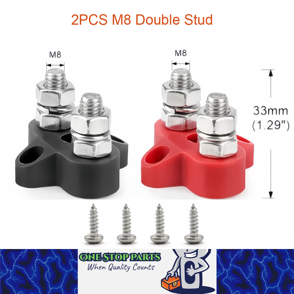 M8 Red and Black Insulated Double Stud Power Distribution Stud Terminal Block M8