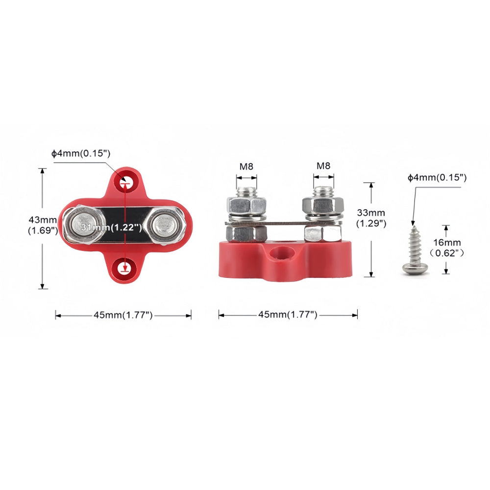 M8 Red Insulated Double Stud Power Distribution Stud Terminal Block M8