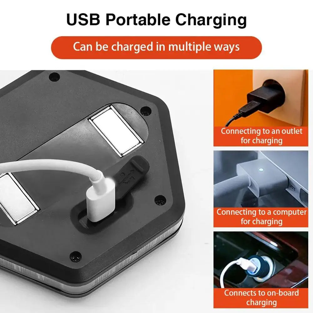 Amber White Magnetic Rooftop Strobe Light Beacon Lamp USB Warning Flashing Light