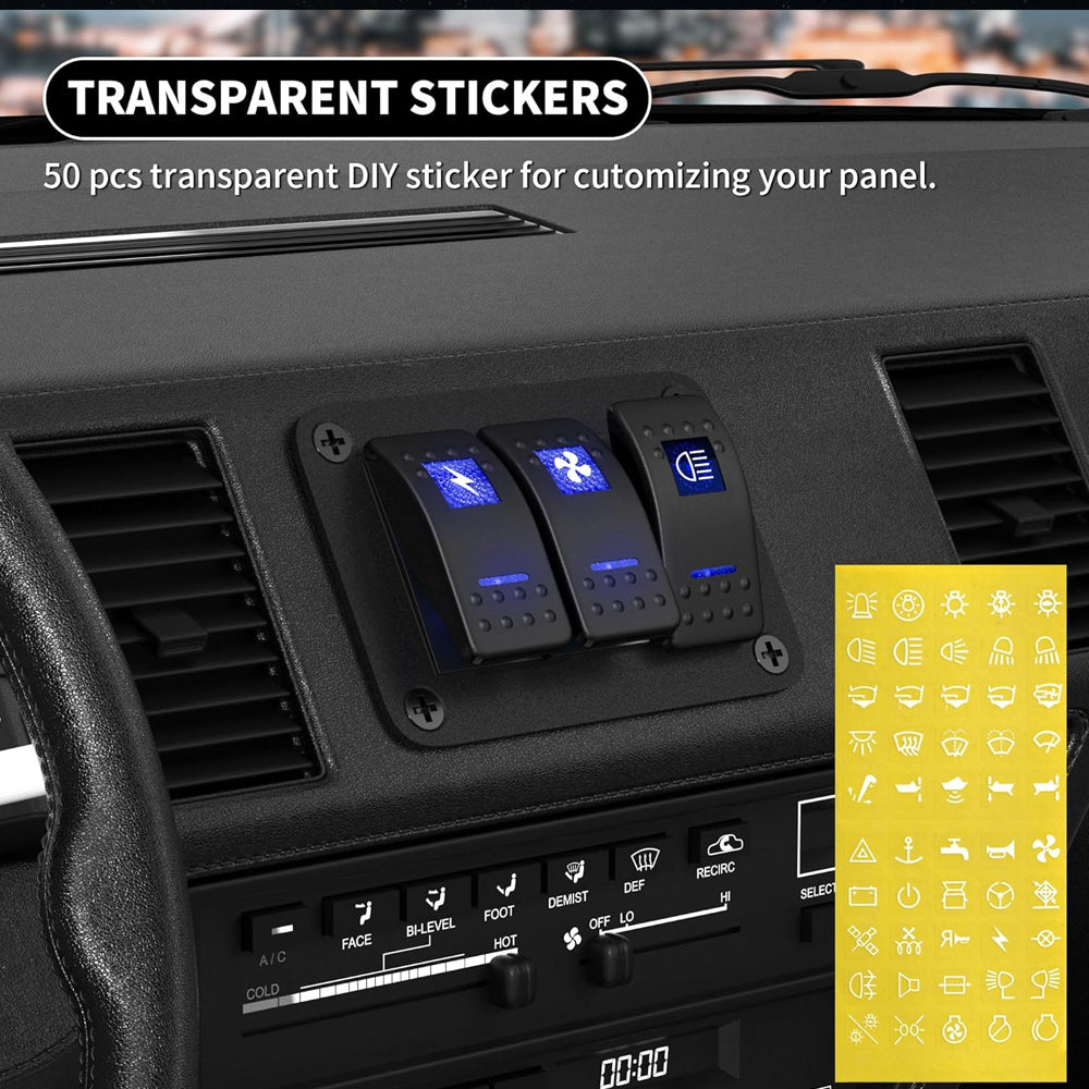Pre Wired 3 Gang Switch Panel Blue LED Rocker Switch 12V 20A Panel Car Truck Mar