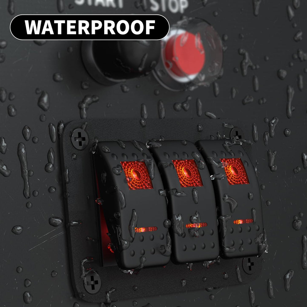Pre Wired 3 Gang Switch Panel Red LED Rocker Switch 12V 20A Panel Car Truck Mar