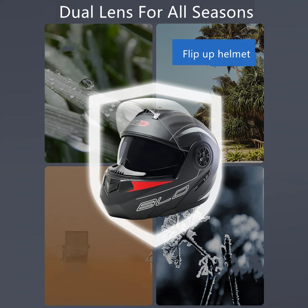 Black Size XL Motorcycle Full Face Helmet Men Women Dual Lens Sun Glass Helmet