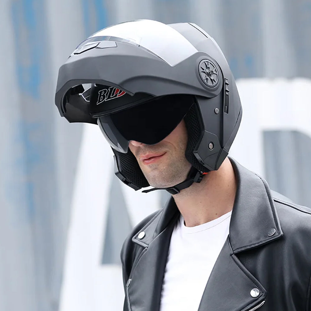 Black Size XL Motorcycle Full Face Helmet Men Women Dual Lens Sun Glass Helmet