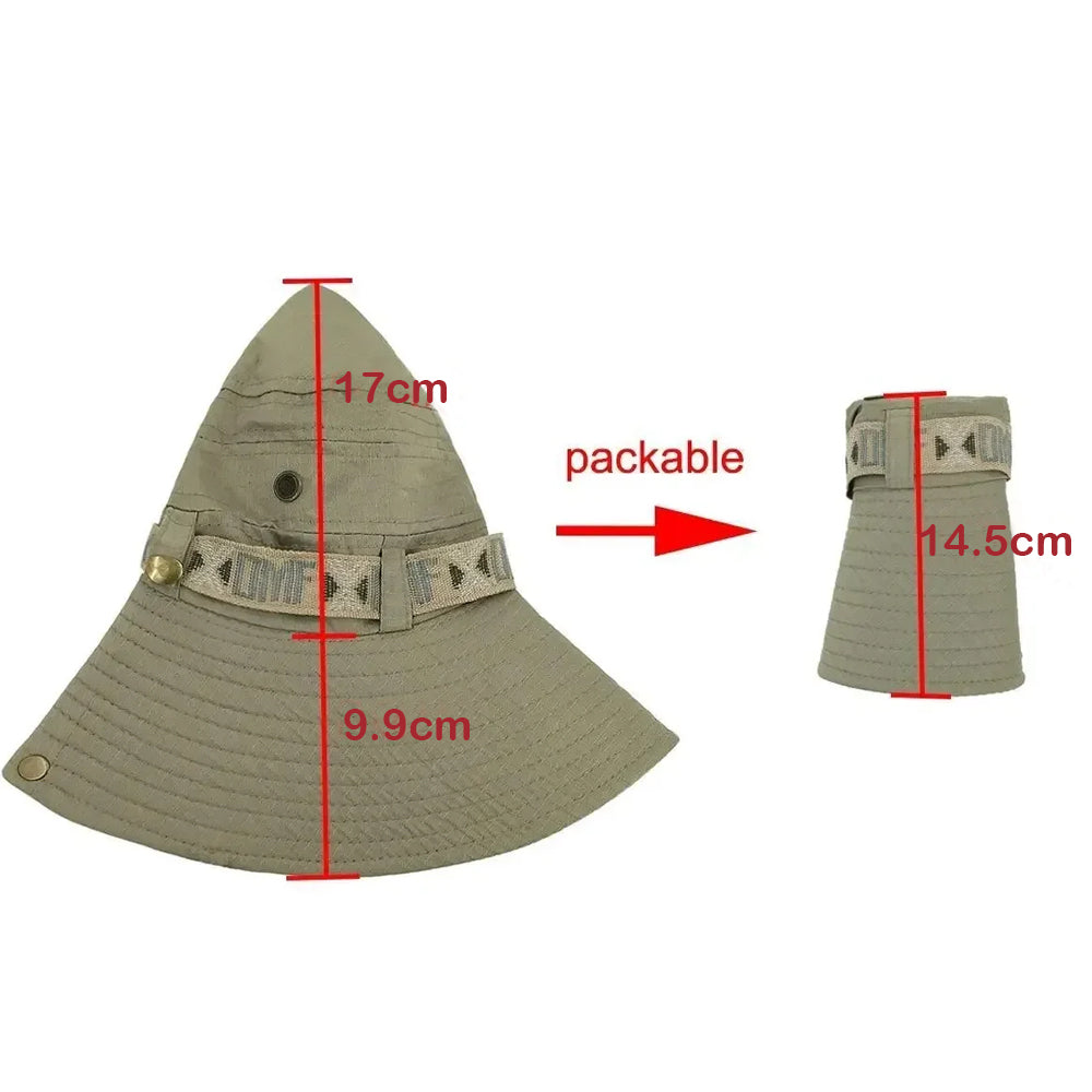 Light Green Men Bucket Hat UV Protection Wide Brim Panama Hiking Fisherman Hat