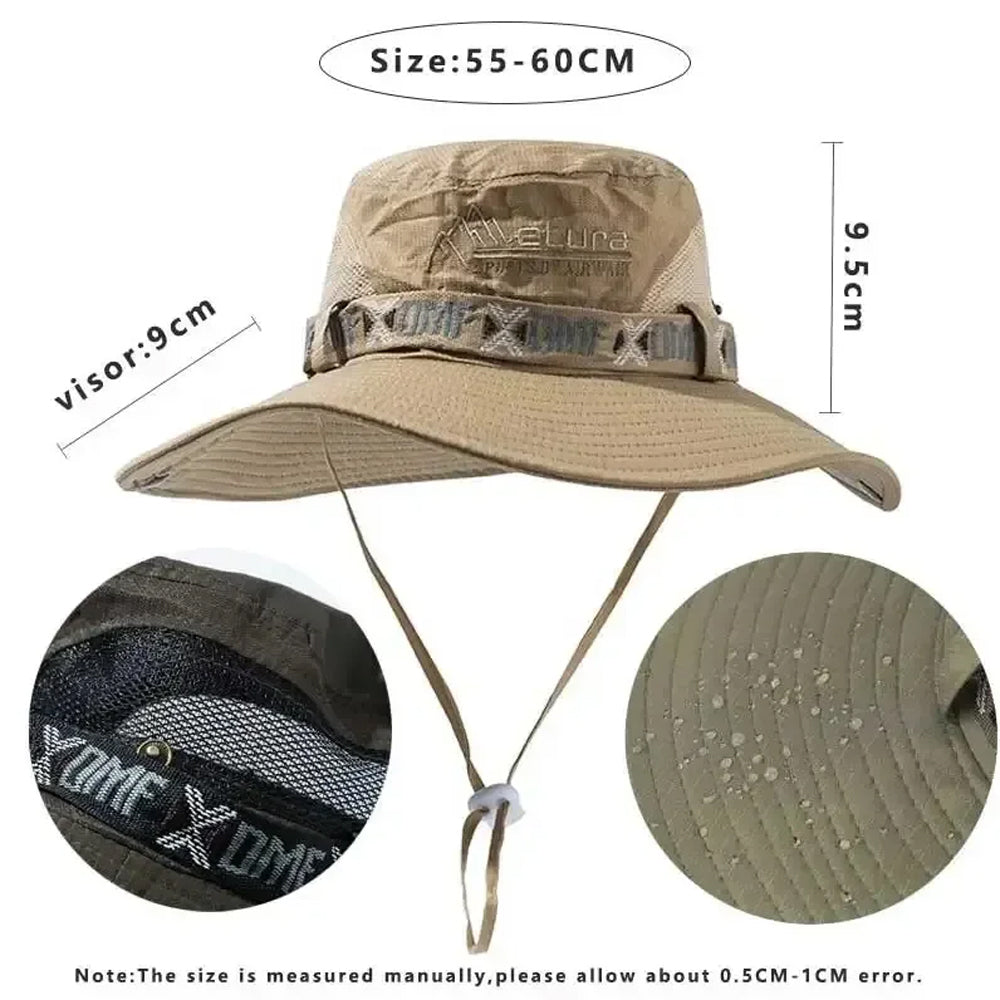 Khaki Men Bucket Hat UV Protection Wide Brim Panama Safari Hiking Fisherman Hat