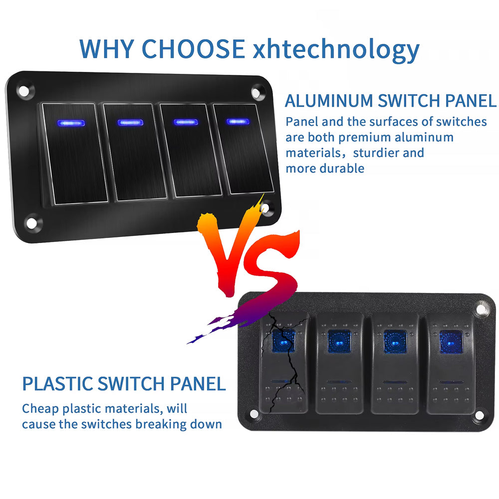 Metal 8 Gang Switch Panel LED Rocker Switch 12-24V Switch Panel Car Truck Marine