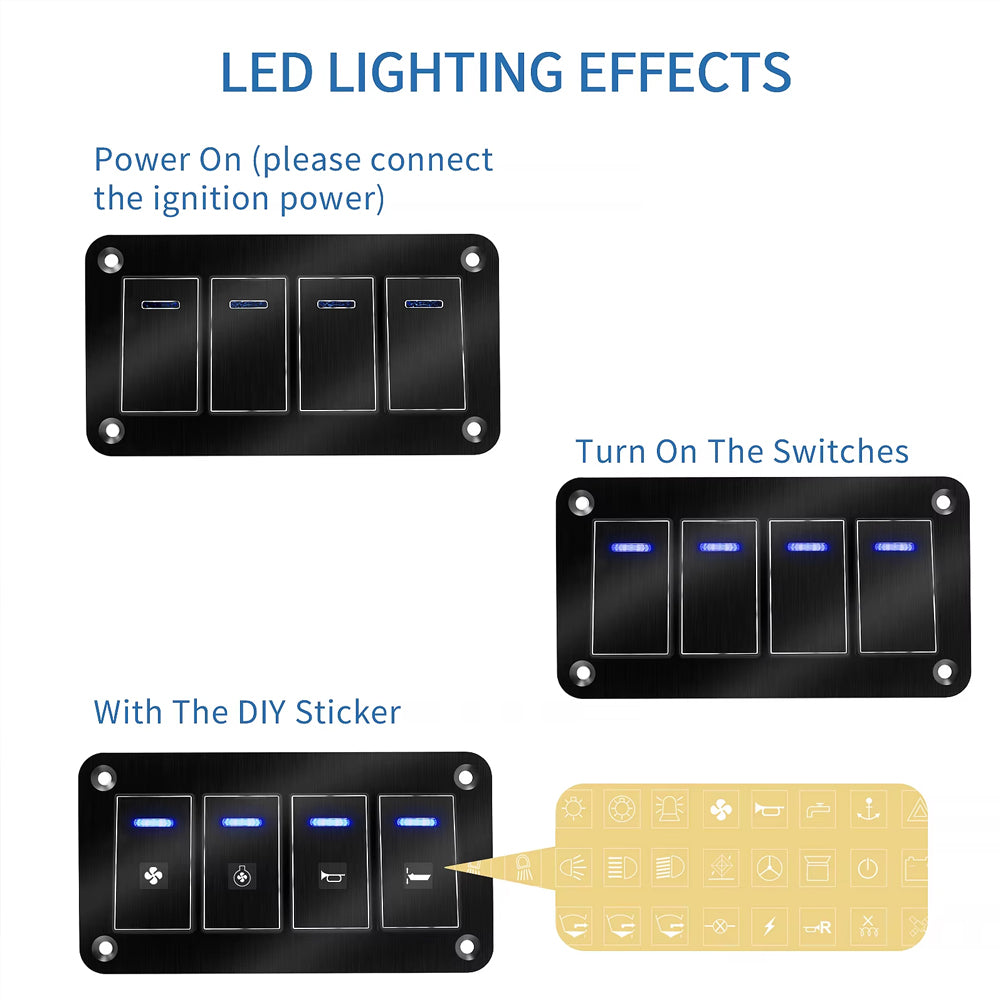 Metal 8 Gang Switch Panel LED Rocker Switch 12-24V Switch Panel Car Truck Marine