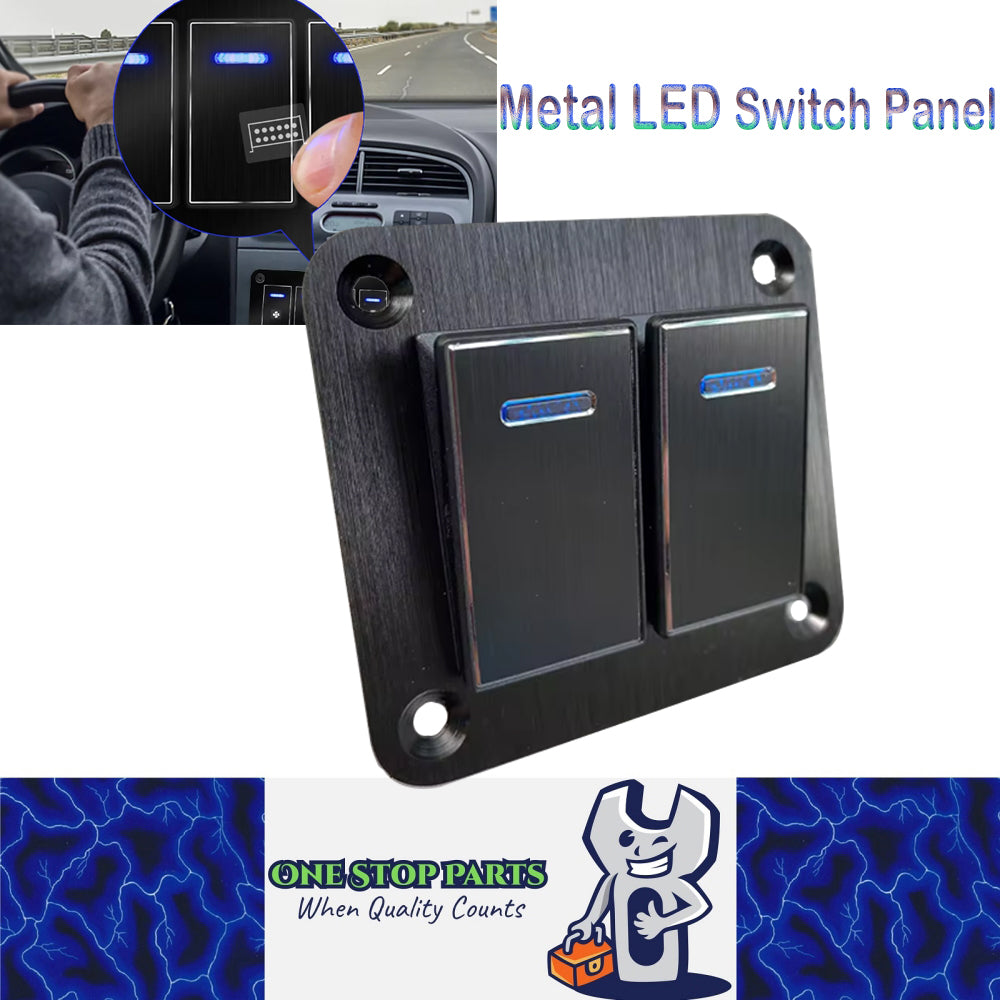 Metal 2 Gang Switch Panel LED Rocker Switch 12-24V Switch Panel Car Truck Marine