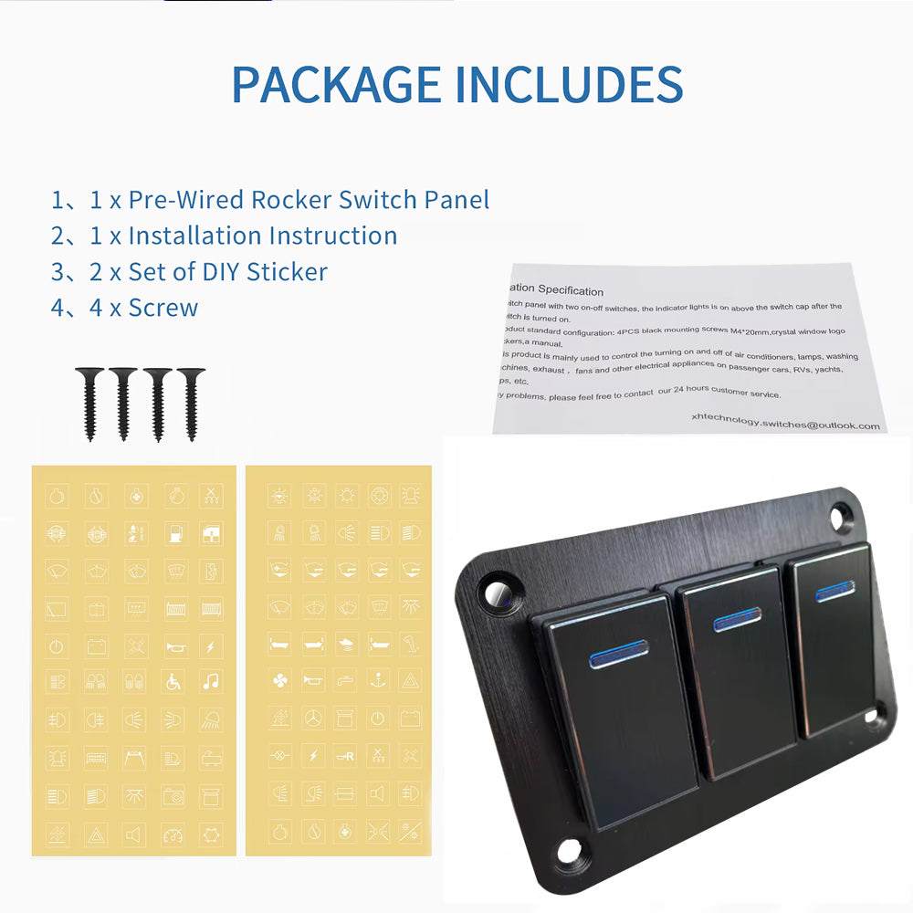 Metal 3 Gang Switch Panel LED Rocker Switch 12-24V Switch Panel Car Truck Marine