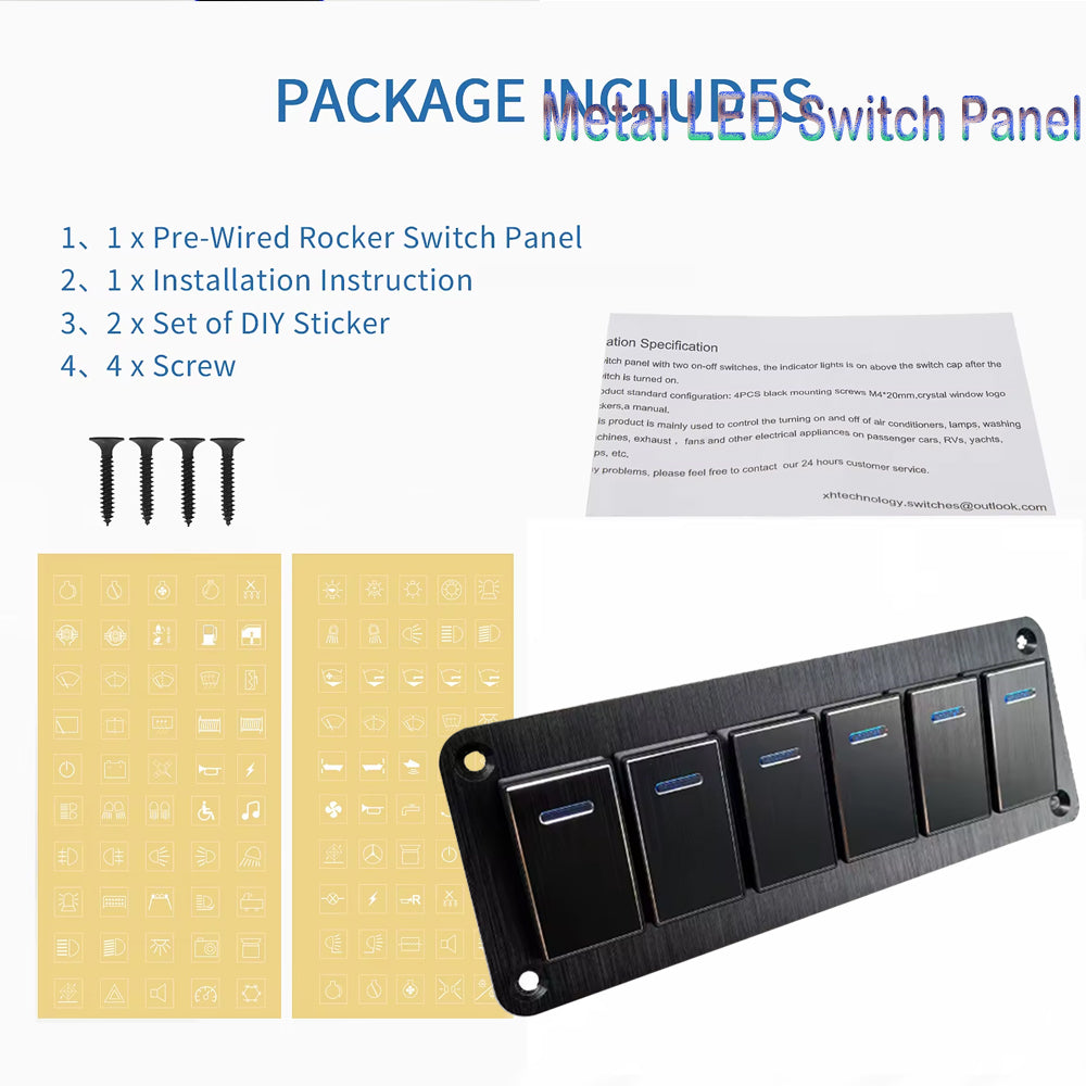 Metal 6 Gang Switch Panel LED Rocker Switch 12-24V Switch Panel Car Truck Marine