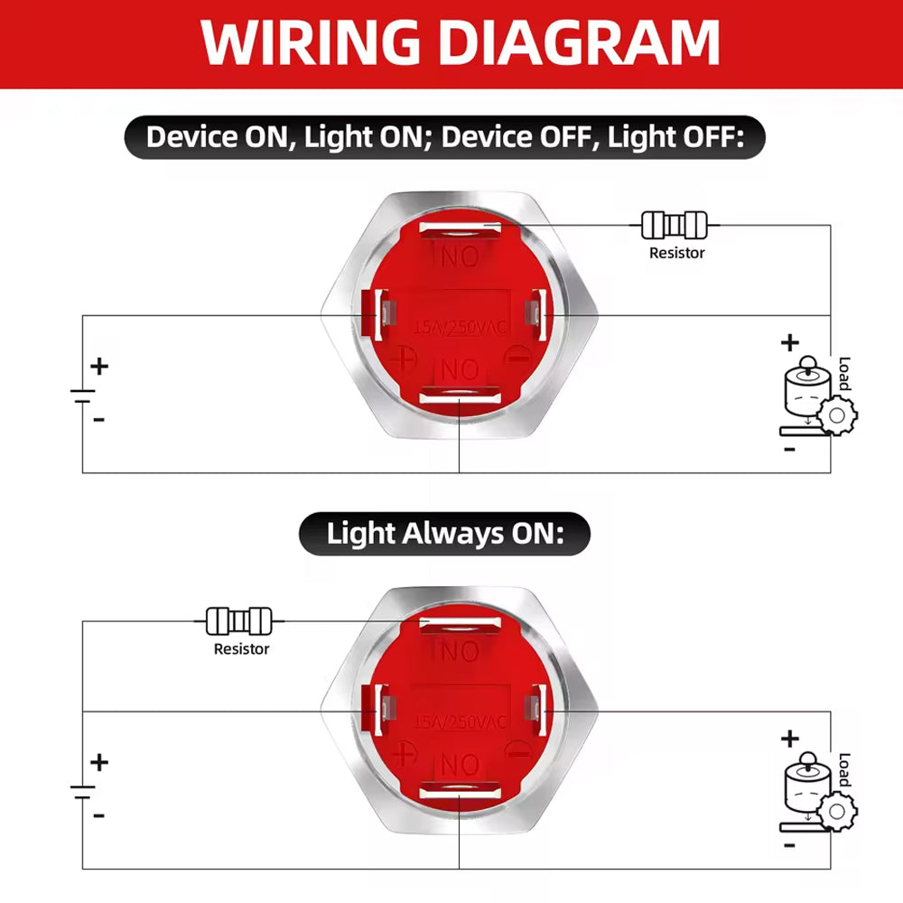 2 x 16mm Metal Push Button Switch Blue LED 12V 20A Pre Wired Self-Locking Switch