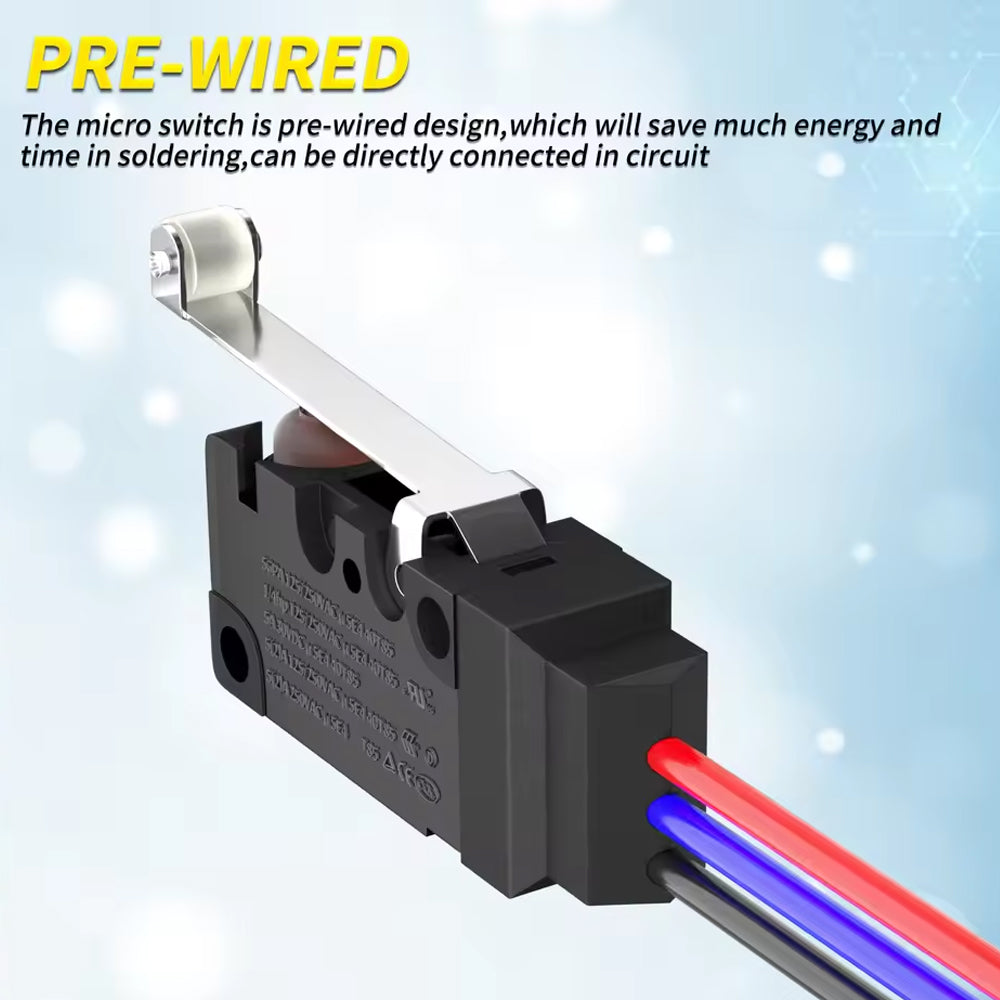 2 x Micro Limit Switch with Roller Lever 5A 30V SPDT 3 Pin PreWired Micro Switch