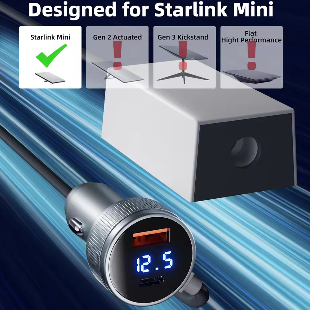 Starlink Mini 12V-36V Car Adapter USB-C PD45W QC3.0 Step Up Converter Cable 1M
