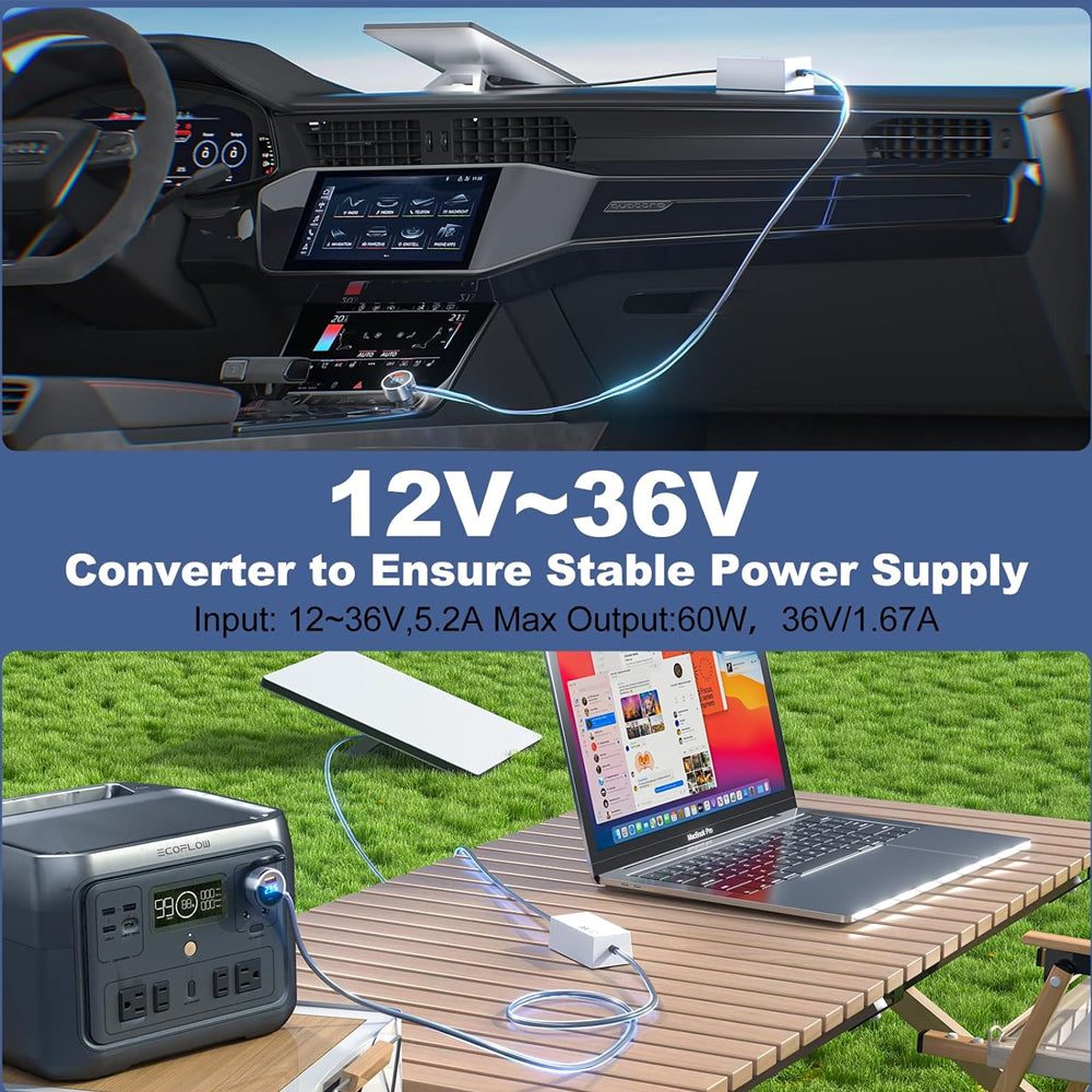 Starlink Mini 12V-36V Car Adapter USB-C PD45W QC3.0 Step Up Converter Cable 1M
