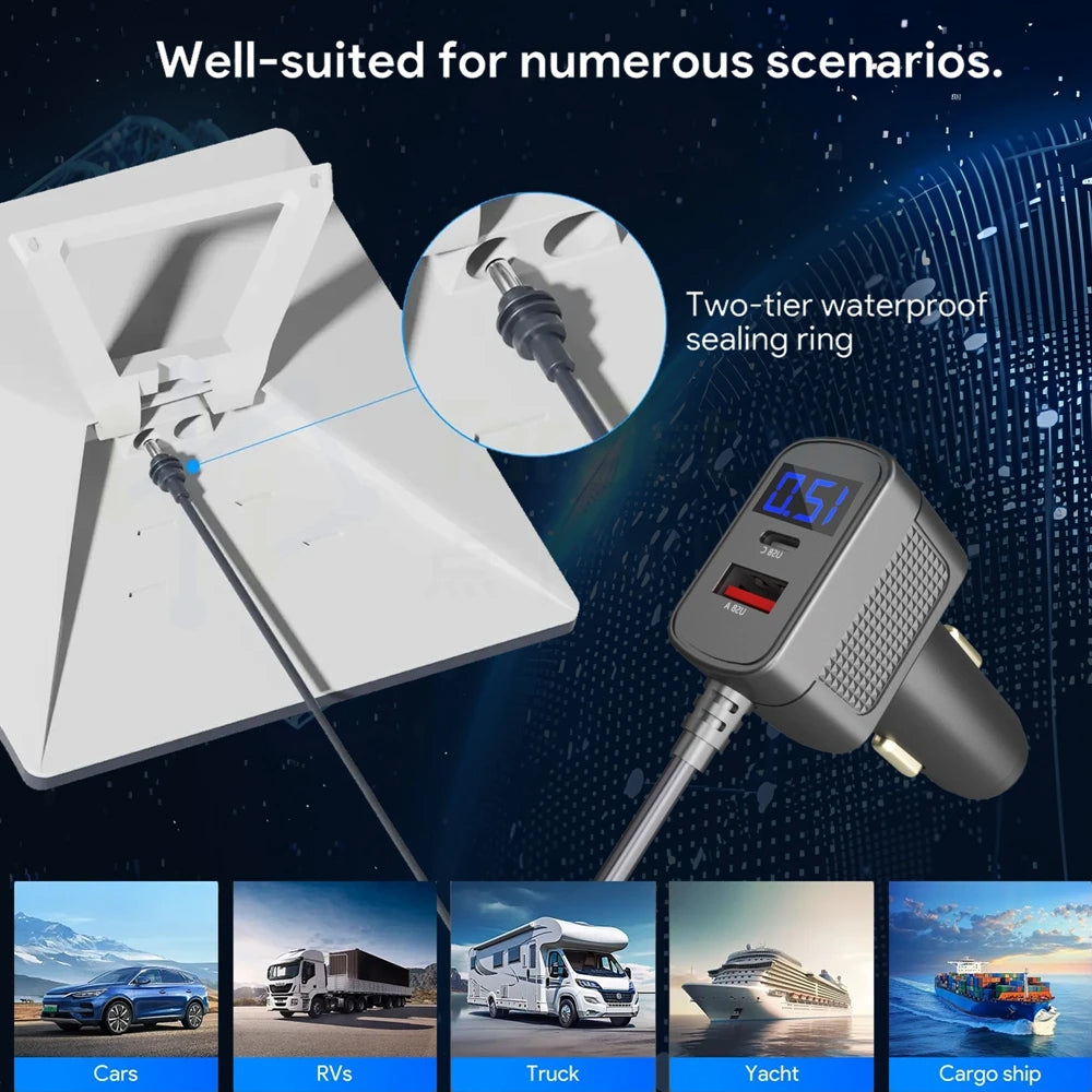 3M Starlink Mini Cable DC to Cigarette Lighter Plug with QC3.0 Type C &Voltmeter