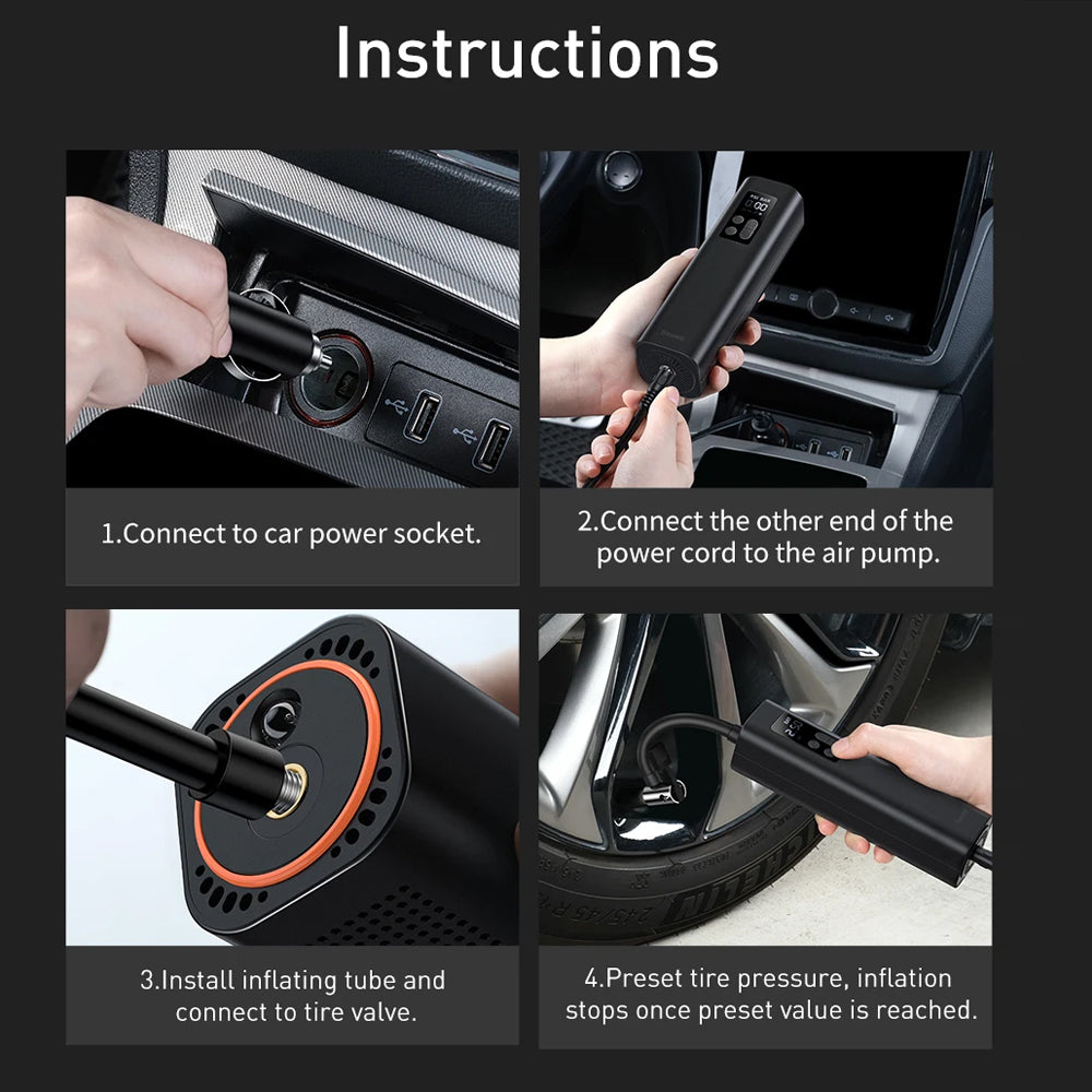 Mini Car Air Compressor 150PSI Tire Inflator Rechargeable Air Pump Car Bicycle