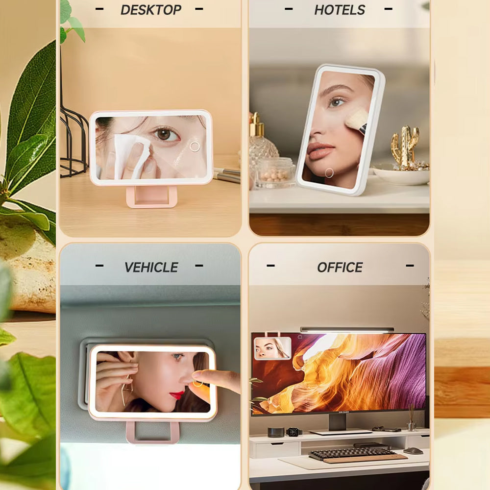 White Mini Car Makeup Mirror Sun Visor Plate LED Fill Light Vanity Mirror