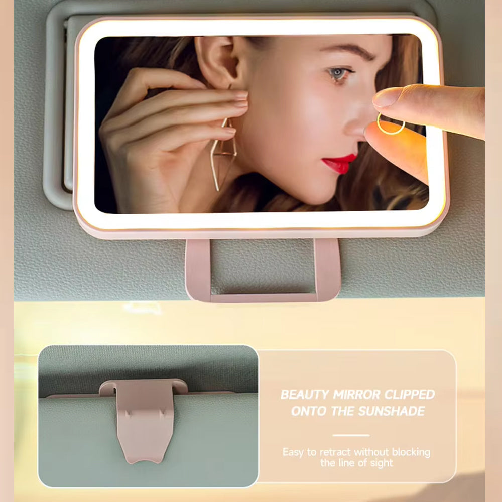 Pink Mini Car Makeup Mirror Sun Visor Plate LED Fill Light Vanity Makeup Mirror