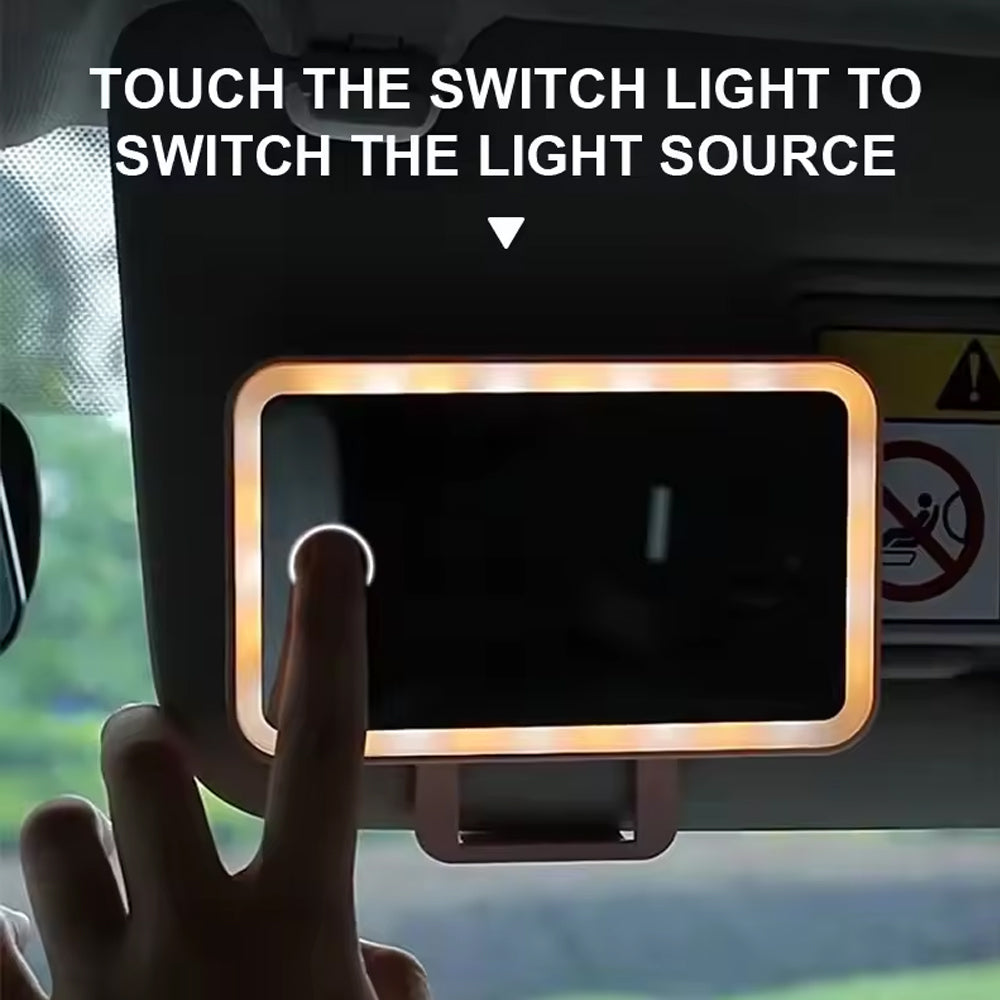 White Mini Car Makeup Mirror Sun Visor Plate LED Fill Light Vanity Mirror
