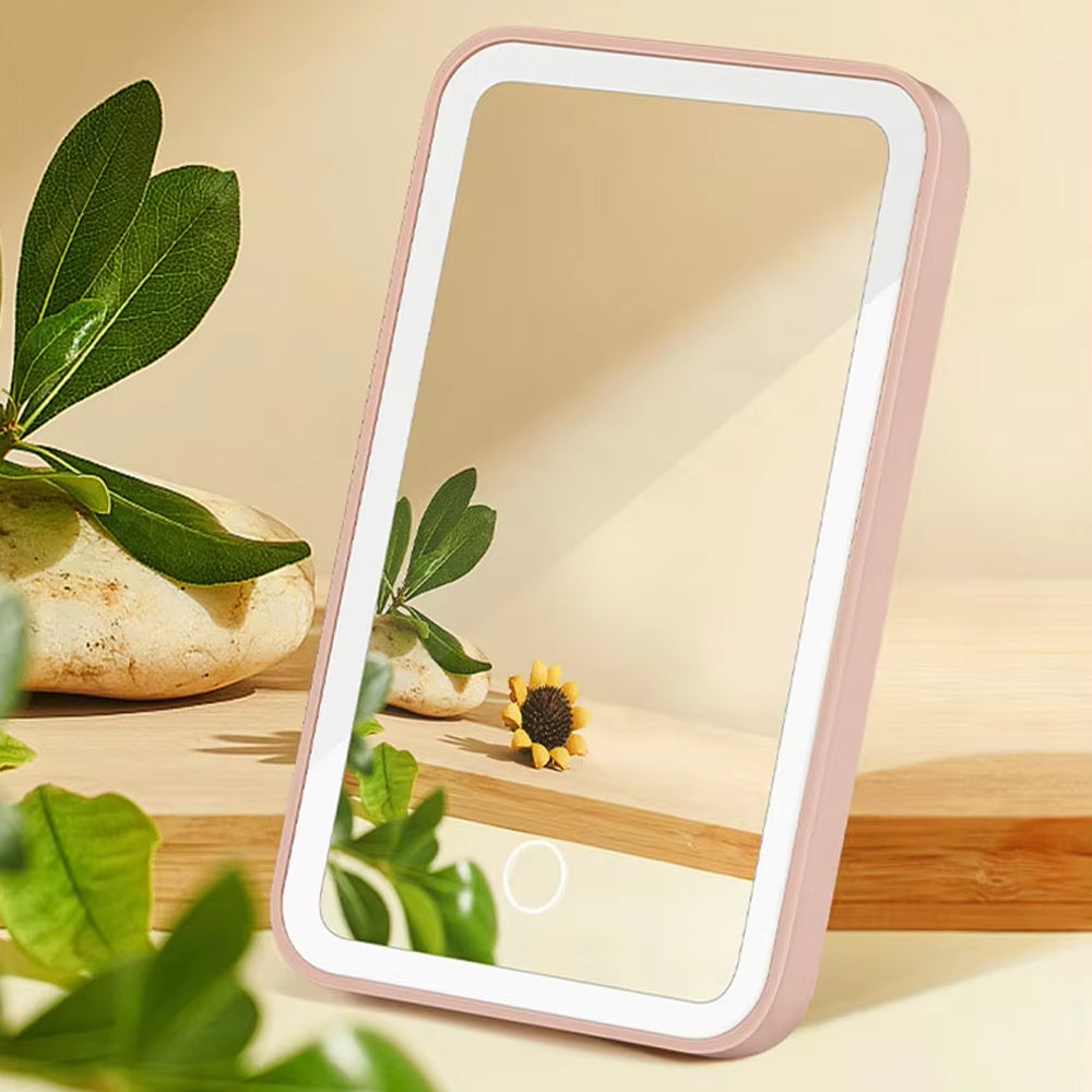 Pink Mini Car Makeup Mirror Sun Visor Plate LED Fill Light Vanity Makeup Mirror