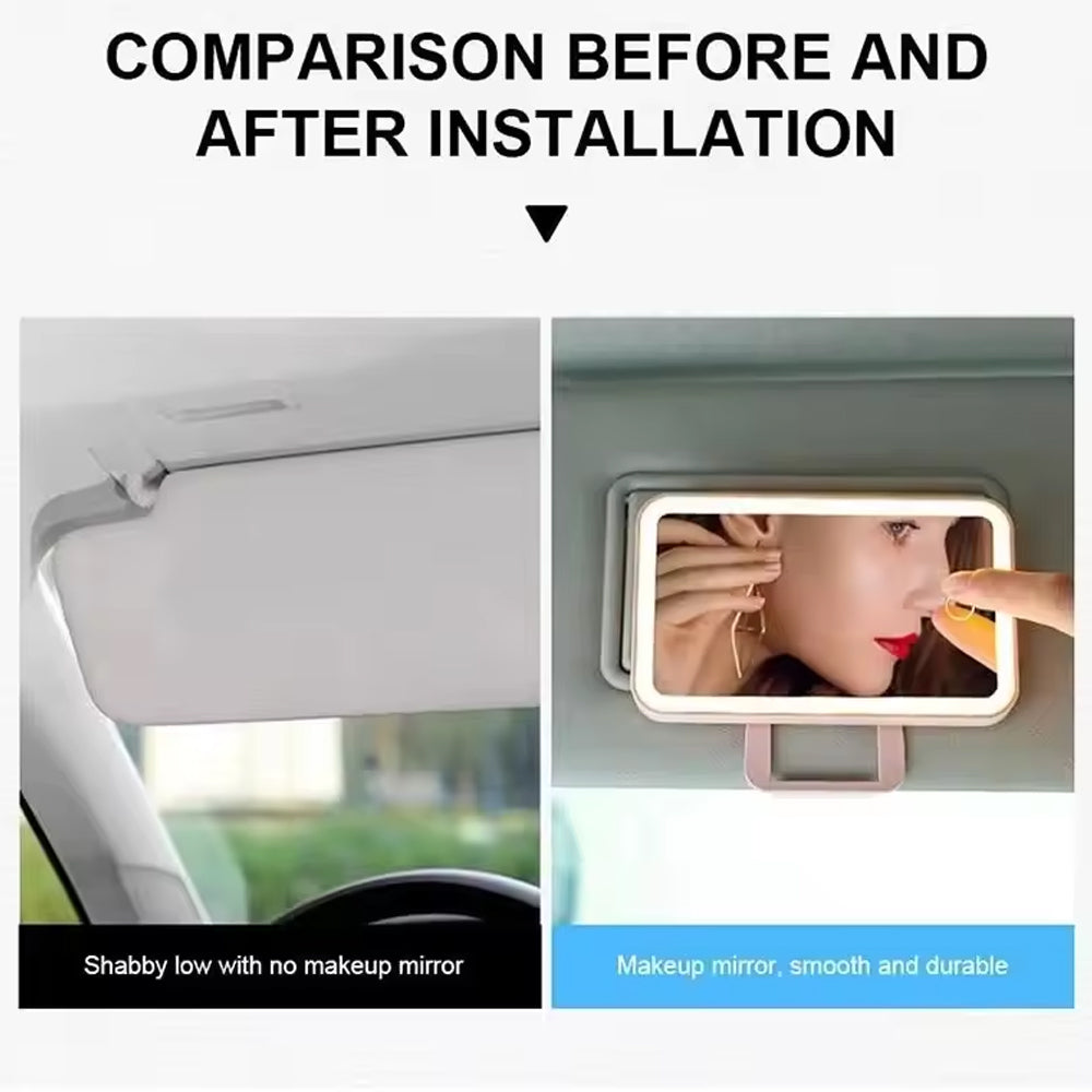 Pink Mini Car Makeup Mirror Sun Visor Plate LED Fill Light Vanity Makeup Mirror