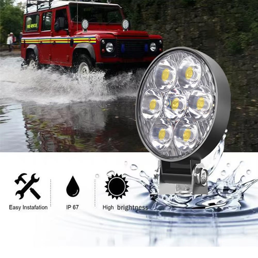 10 x Mini LED Work Lights Round 6.2CM 12V-24V 21W 6000K Spot Beam LED Work Light