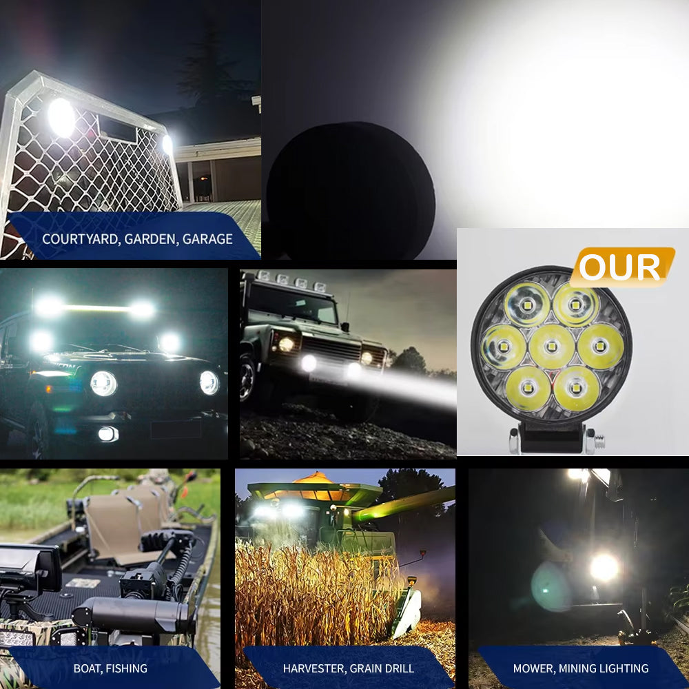 4 x Mini LED Work Lights Round 6.2CM 12V-24V 21W 6000K Spot Beam LED Work Light