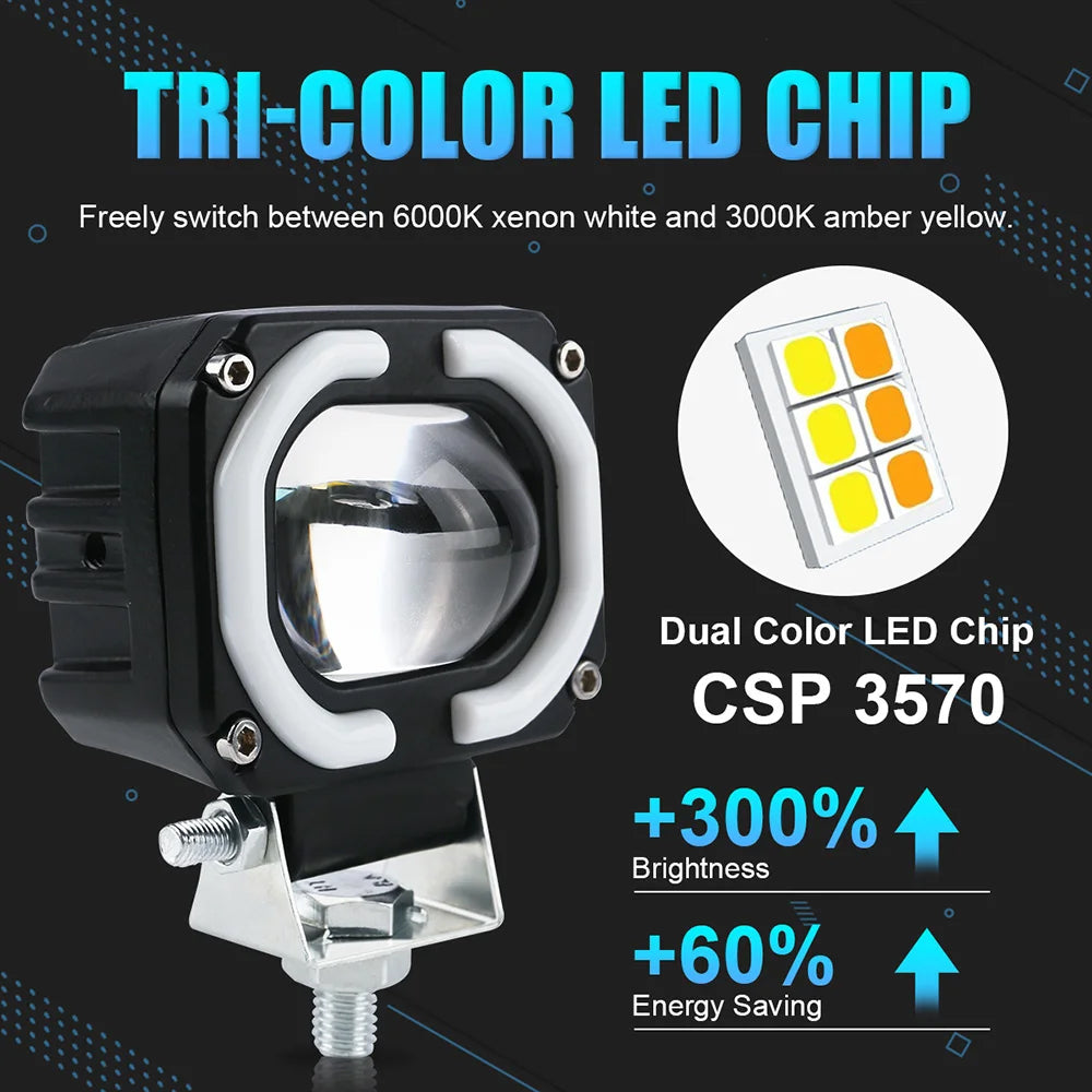 2 x 30W Motorcycle LED Headlight Fog Light Universal Moto Light with Blue DRL