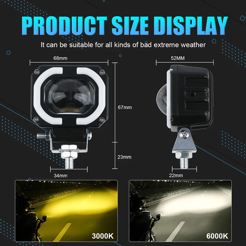 2 x 30W Motorcycle LED Headlight Fog Light Universal Moto Light with Blue DRL