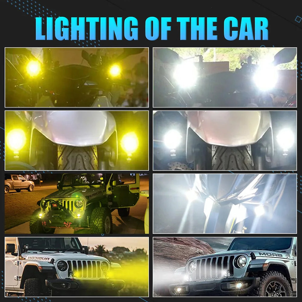 2 x 30W Motorcycle LED Headlight Fog Light Universal Moto Light with Blue DRL