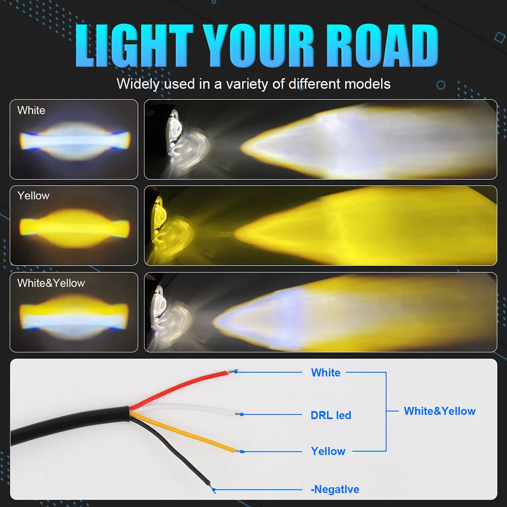 2 x 30W Motorcycle LED Headlight Fog Light Universal Moto Light with Blue DRL