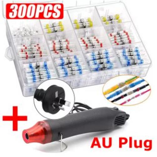 300pcs Mixed Heat Shrink Solder Sleeve Wire Connectors with Heat Gun