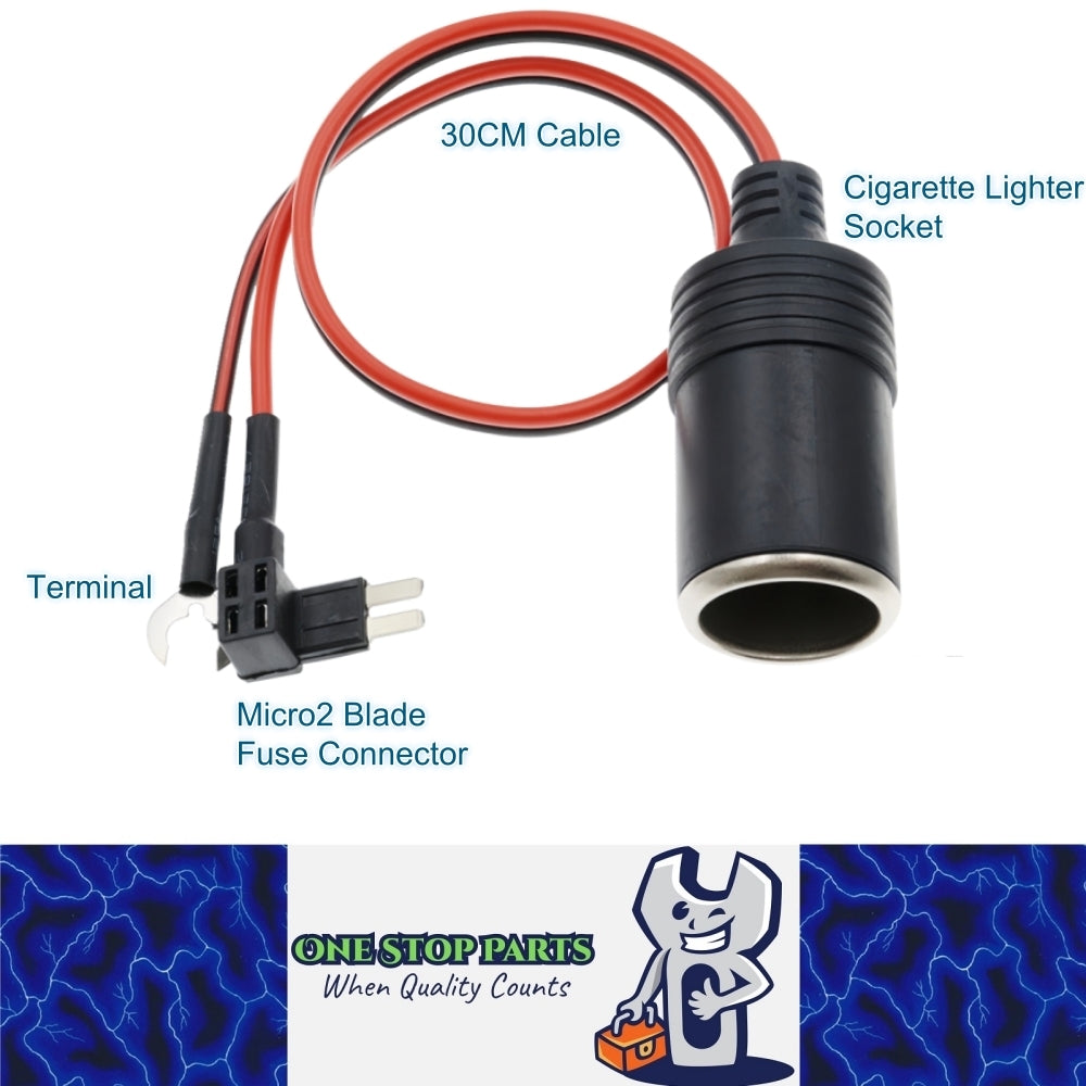 Cigarette Lighter Socket Micro2 Blade fuse Connector Adapter Plug Cable No Fuse
