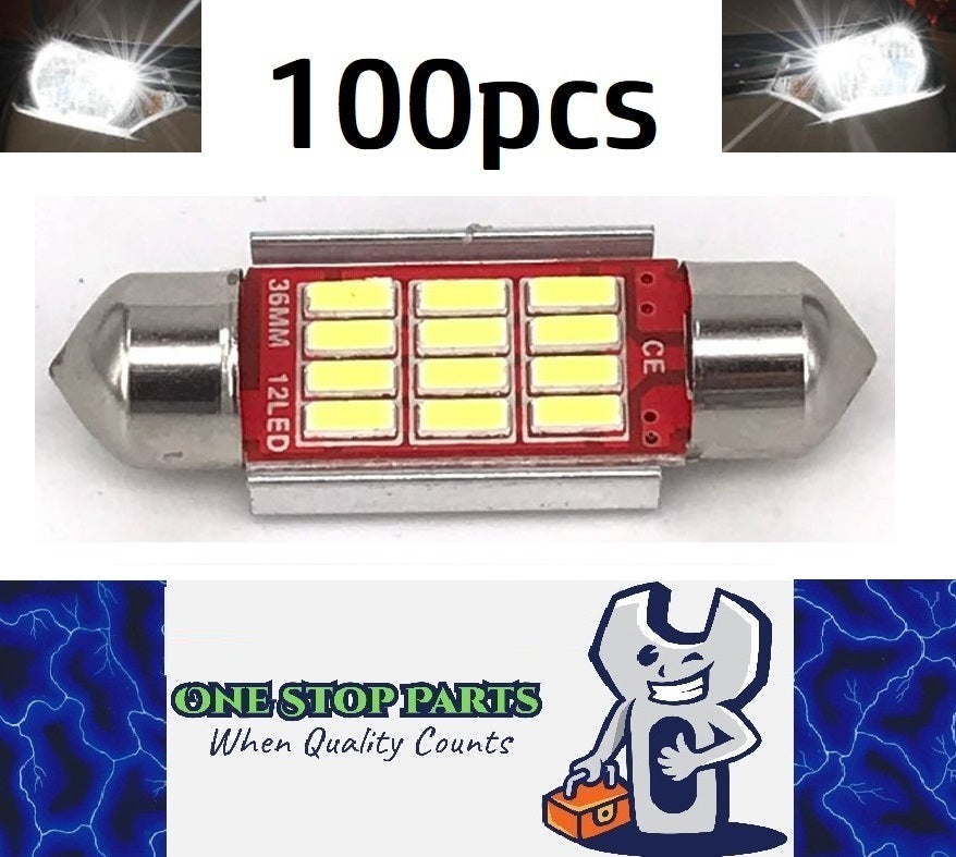 100 x 36mm Cool White Canbus Festoon LED Globes Super Bright Interior (100pcs)