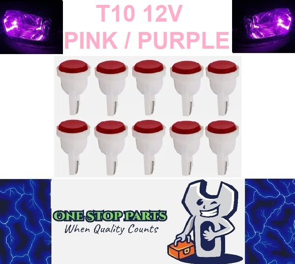 10 x T10 Pink Purple 12v LED Cob Flat Face Super Bright for Dash Cluster (10pcs)
