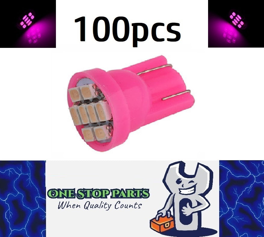 100 x Pink / Purple T10 8SMD 1206 High Brightness LEDs Flat Face 12v (100pcs)