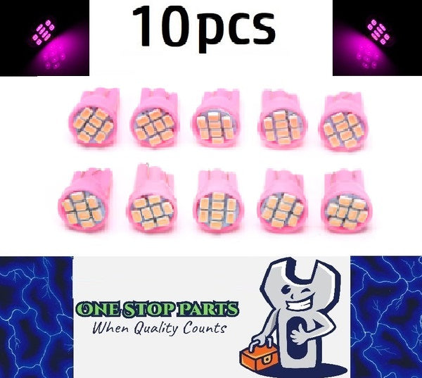 10 x T10 Pink / Purple T10 12V 8SMD 1206 High Brightness LEDs Flat Face (10pcs)