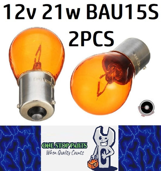 2 x BAU15S 12v 21w Amber Coated Indicator Globes Offset Pins Globes (2pcs)