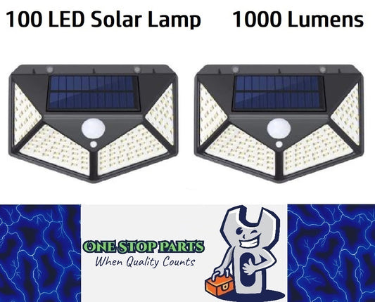 2 x Black Solar Light Outdoor 100 LED Wall Lamp Motion Sensor Lamp (2pc)