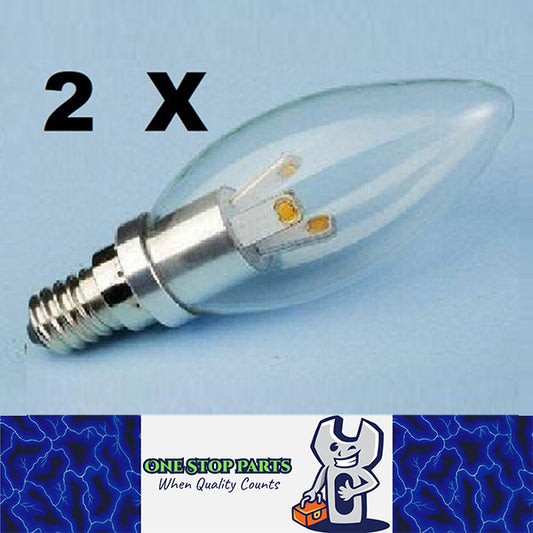 2 x E14 240v Chandelier Candle Led Globe Warm White 3000k Globe 3w = 25w