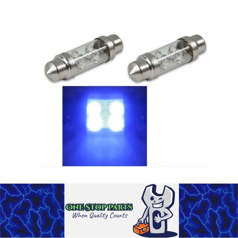 2 X 12V 31mm 4 LED BLUE FESTOON GLOBES 16 LUMENS IDEAL FOR INTERIOR LIGHTING