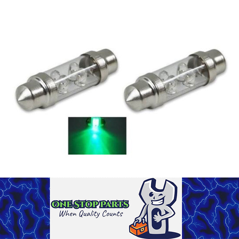 2 X 12V 31mm 4 LED GREEN FESTOON GLOBES 16 LUMENS IDEAL FOR INTERIOR LIGHTING