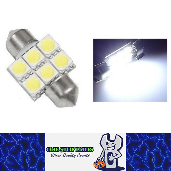 12V 31mm FESTOON 6*5050 SMD LED ONE SIDED 132 LUMENS COOL WHITE