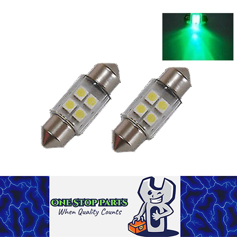 2 X 12V 31mm GREEN 8 SMD DOUBLE SIDED FESTOON LED GLOBE 64LM INTERIOR LED GLOBES
